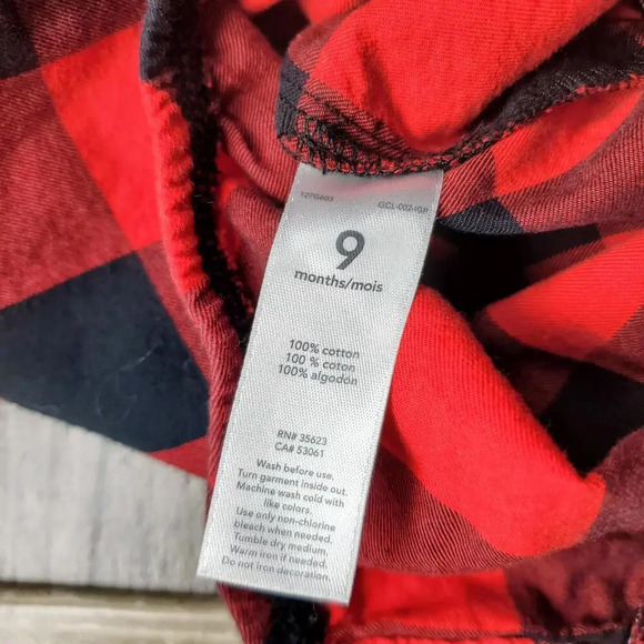 Carter's Size 9m Baby Boy Red and Black Buffalo Plaid Bodysuit NWOT - Picture 4 of 10